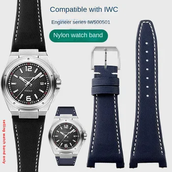 nailoninė odinė laikrodžio juosta IWC inžinieriaus laikrodžio įpjovos dirželiui IW500501 IW378507 IW322703 serijos juodos sportinės drobės laikrodžio dirželiui