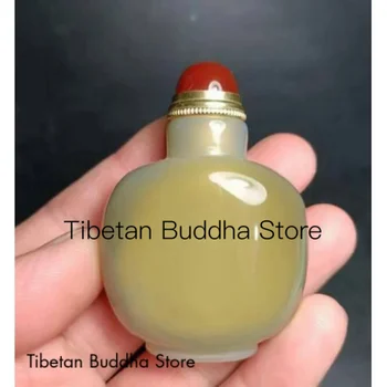 Natural Agate Snuff Bottle Handmade Craft Collection Chinese Ornament
