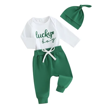 Naujagimio St Pattys dienos apranga Baby Boy My First St Patricks Day Outfits Romper Pants Hat Infant Clothes Set
