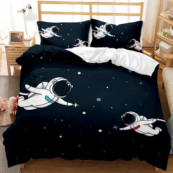 Naujas animacinių filmų planetų antklodžių viršelio rinkinys Astronautas Raketinis laivas Planetos Žvaigždės Patalynė Vaikai Berniukai Mergaitės Kosminė antklodė Dangtelis Karalienė Dropship