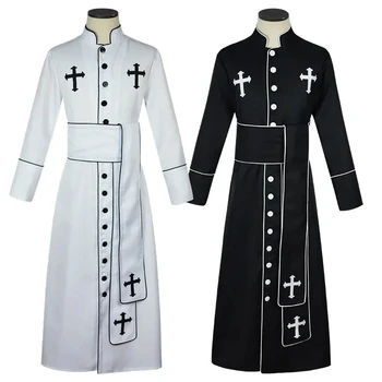 Naujasis Helovino viduramžių kunigo kostiumas Romos dvasininkų pastorius Cosplay kostiumas Vyrai Kunigo uniforma Tėvo kostiumas