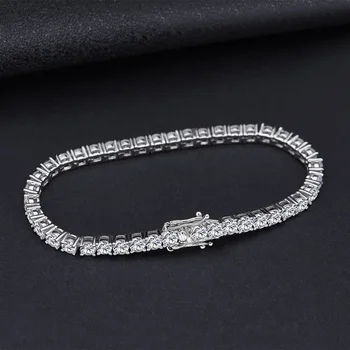 Nauji modeliai 100%925Sterling Silver3mmCreated Diamond Gemstone Bangle CharmWedding teniso apyrankė Fine Jewelry Wholesale DropShip