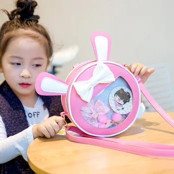 Nauji vaikai Crossbody Fashion Bag Korėjietiško stiliaus skaidri triušio stiliaus kuprinė Princesės darželio lankas per petį IB026