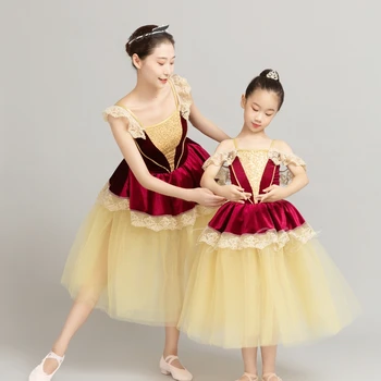 Nauji vaikai Suaugusiųjų baletas Tutu petnešos Vieno peties ilgas marlės sijonas Spektaklio kostiumai Rūmų stilius Tutu Grupės sceninis sijonas