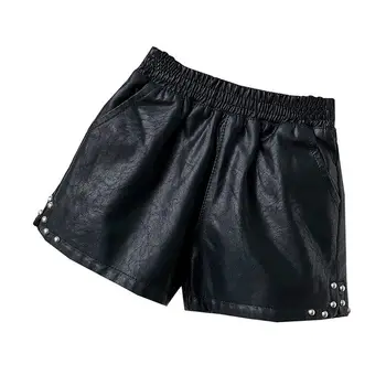 Nauji vasariniai šortai mergaitėms Casual Solid Pu Lether šortai Vaikai Hig Waist Solid Shorts Toddler Teen Thin Clothing