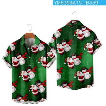 Nauji vyriški marškiniai Kalėdiniai išoriniai drabužiai Spausdinti Megztiniai trumpomis rankovėmis Kardigano atlapai Trišakiai Tops Laisvalaikio laisvi vyriški drabužiai Vasara