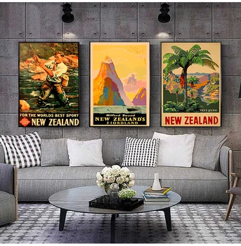 Naujosios Zelandijos žuvų medžio drobės tapyba Senoviniai sienų paveikslėliai Kraft plakatai dengti sienų lipdukai Namų dekoravimas Vaiko dovana