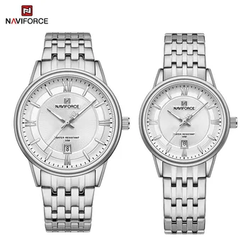 NAVIFORCE Brand Luxury Couple Quartz rankiniai laikrodžiai jam ir jos nerūdijančio plieno dirželių verslo kasdieniai vandeniui atsparūs šviečiantys laikrodžiai