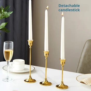 Nemokamas pristatymas Metaliniai šiaurietiško stiliaus žvakių laikikliai, vakarienė žvakių šviesoje, retro geležies žvakių laikiklių dekoracijos, galvanizuotas auksas