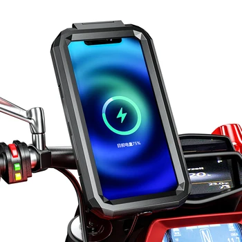 Neperšlampamas IP67 motociklas Telefonas Mount Wireless/USB C įkroviklis Vairas Mobiliųjų telefonų laikiklis Greitas įkrovimas 5.5