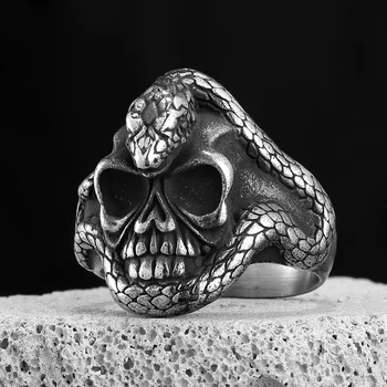 Nerūdijančio plieno vyriški žiedai Gyvatės kaukolė Punk gotika Madinga moterims Baikerių mados papuošalai Helovino kūrybiškumo dovanų didmeninė prekyba