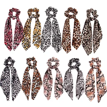 New Fashion Leopard Print Scrunchie Moterų plaukų šalikas Elastinis plaukų juosta Peteliškės plaukai Guminės virvės Merginos Plaukų kaklaraiščiai Aksesuarai