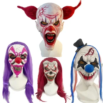 New Halloween Long Hair Joker Mask Latex Headcover Real Person Prop Show COSPLAY