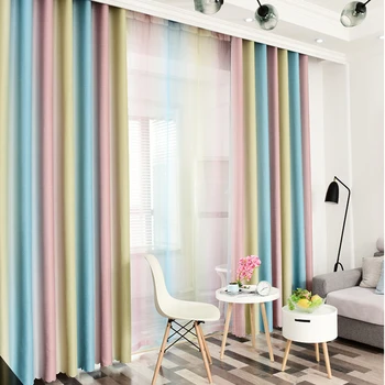 New Nordic Cortinas for Living Dining Bedroom Print Shadeding Gradient Colourful Cortinas Windows Home Curtians Customize