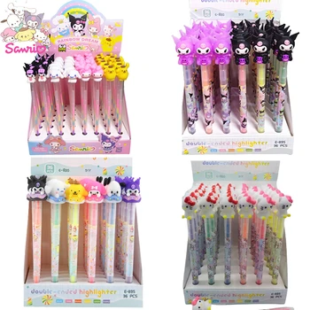 New Sanrio 36/48pcs Highlighter Mark Pen Students Stationery 2-head 6 Colors Hand Account Graffiti Marker Silicone Wholesale