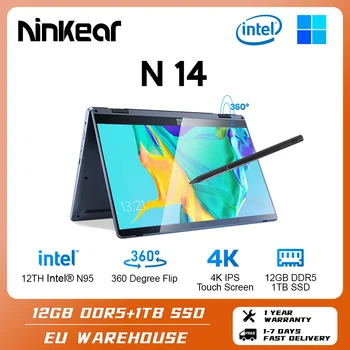 Ninkear N14 Knyginis kompiuteris 14 colių 4K jutiklinis ekranas Nešiojamasis kompiuteris 12th Intel N95 procesorius 12GB DDR5 + 1TB SSD Windows 11 Ultralight Nešiojamasis kompiuteris