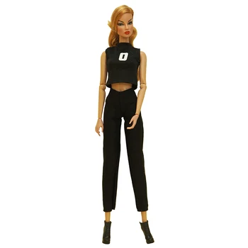 NK Official 1 Pcs Fashion Black Outfit Casual Wear Shirt Modern Pants Clothes For Barbie Doll 1/6 FR BJD Dolls Accessory Toys