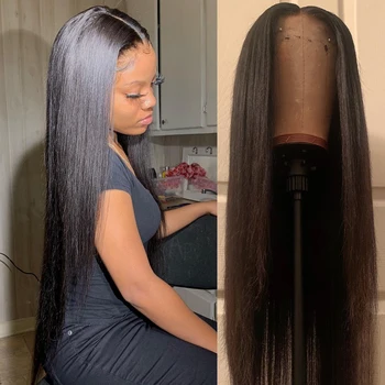 nėrinių uždarymo perukas Tiesūs žmogaus plaukų perukai juodaodėms moterims Brazilijos iš anksto nupešti balinti mazgai nėrinių priekinis 4x4 uždarymo perukas HD