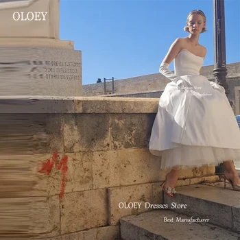 OLOEY Simple A Line Satin Ankle Length Wedding Dresses Spetle Under Informal Brief Gowns Plus Size Country Evening