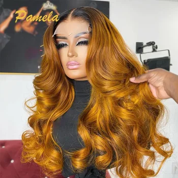 Ombre Ginger Orange Loose Deep Wave Glueless Nėrinių priekis Žmogaus plaukų perukas 1b/oranžinės spalvos Skaidrūs nėrinių priekiniai perukai moterims