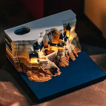 Omoshiroi blokai Pilies užrašų knygelė 2024 kalendorius 3D atmintinės bloknotai Led lipnūs lapeliai Meno biuro aksesuarai Kalėdų gimtadienio dovana