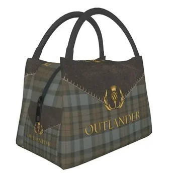 Outlander Leather And Tartan Resuable Lunch Box for Women Sandarus Scottish Art Cooler Terminis maisto izoliacija Pietų krepšys