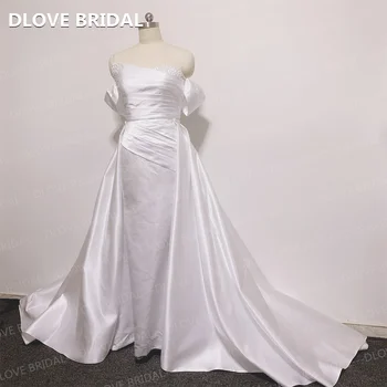 Pagal užsakymą pagaminta satino vestuvinė suknelė su nuimamu sijonu Fabriko vestuvinė suknelė Pavasario vestido De Novia
