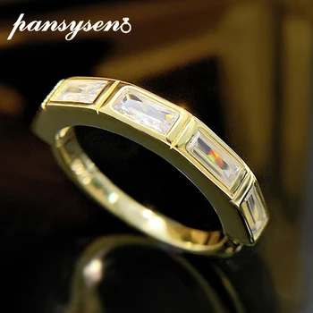 PANSYSEN New Arrival 925 Sterling Silver High Carbon Diamond Gemstone 18K Gold Plated Wedding Engagement Ring Fine Jewelry Gifts