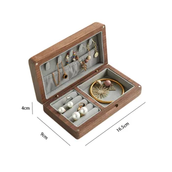 Papuošalų dėžutė Medinė juoda riešutmedžio papuošalų organizatorė Mažas Trvelling Earing Karolių laikymo dėžutė Kelioninės papuošalų dėžutės žiedui