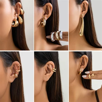 Perdėtas geometrinis netaisyklingas auksas sidabro spalva Tuščiaviduriai metaliniai smeigės auskarai moterims Vakarėlis Kasdieniai nešiojami mados papuošalai