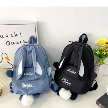 Personalizuotas zuikio kuprinė Siuvinėjimas vaikams Animacinis filmas Mielas mokyklinis krepšys Individualus pavadinimas Skanėstų krepšys Velykoms Baby Girls dovanų krepšys