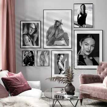 Pietų Afrika Supermode Candice Swanepoel Nespalvotas meno plakatas, Sexy Cool Girl Vintage Art Portrait Art Prints, Fan Collection