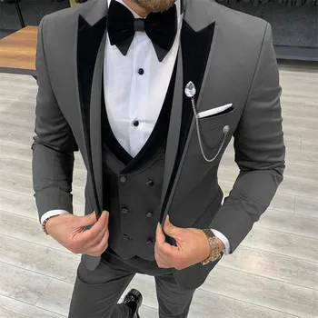 Pilki vyriški kostiumai vestuvėms 3 vnt vyriškas kostiumas švarkas oficialus biuro verslo oficialus jaunikis smokingas (švarkas+liemenė+kelnės) 2023