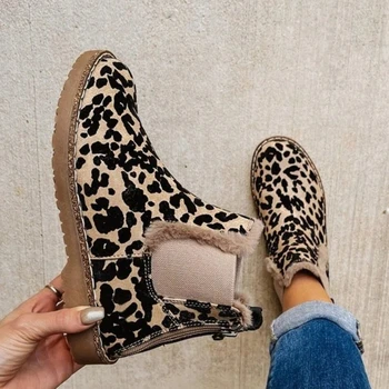 Plius dydis 43 moteriški batai 2023 m Žieminiai vilnos moteriški sniego batai Neslidūs storapadžiai leopardo rašto kulkšnies batai Zapatos De Mujer