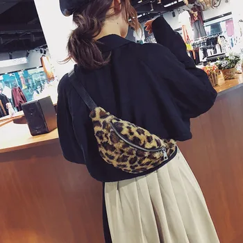 Pliušinis pliušinis juosmens krepšys Mada Paprasta prabangi leopardo kryžminė rankinė Didelės talpos krūtinės krepšys Moterys