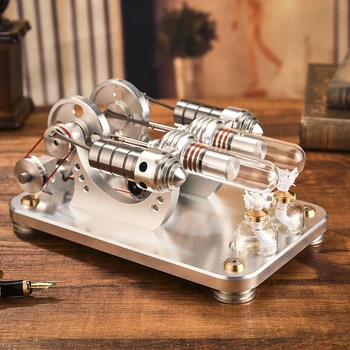 Powerable Balance Metalinis dviejų cilindrų Stirlingo variklio generatorius Išorinio degimo variklio modelis Suaugusiųjų vyrų eksperimentinis žaislas