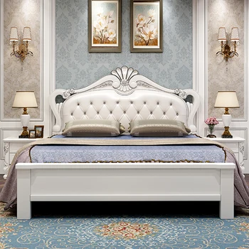 Prabangi karalienė dvigulė lova Mediniai karaliaus stalčiai Galvūgalio rėmas Dvigulė lova Modernus miegas Cama Matrimonio Baldai Miegamajam