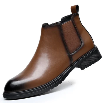 Prabangus prekės ženklas Natūralios odos vyriški Chelsea batai Dizaineris Italija Suknelės batai vyrams Mada Laisvalaikio verslas Oficialūs kulkšnies batai
