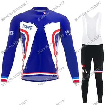 Prancūzijos rinktinė 2023 m. dviračių marškinėlių komplektas Aprangos kostiumas Vasaros vyrai ilgomis rankovėmis MTB dviračių kelnės Bib Ropa Ciclismo