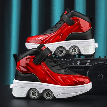 Pu Leather Adult Sport Roller Shoes Casual Deformation Parkour Sportbačiai Pačiūžos su 4 ratais Raundams Bėgimo vaikai