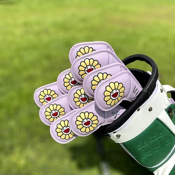 PU Neperšlampami golfo geležies galvutės dangteliai, saulėgrąžos, balta, rožinė, juoda, velcro, magneto uždarymo apsauga, 10vnt