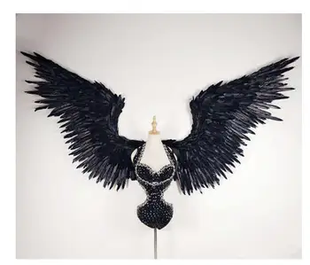 Pure Black angel feather wing adult model runway apatinių drabužių šou festivalio vakarėlio sparnai Kalėdų vestuvės