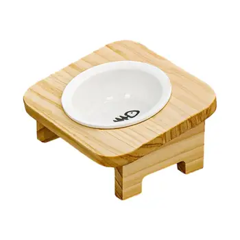 Raised Cat Bowl Water Dish Lengvas 15° pakreiptas mediniu stovu Naminių gyvūnėlių dubenys šuniukui Kačiukas Maži vidutiniai šunys neslystantys Neišsilieja