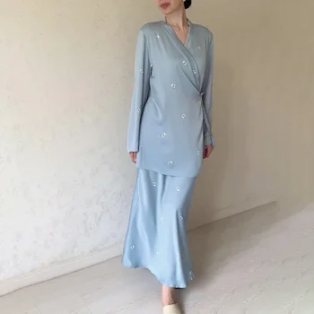 Ramadanas Eid Djellaba Suits Abaya Dubai Dviejų dalių suknelė + sijonai Musulmonų rinkiniai Suknelė Abaya Dubajus Musulmonų islamas Abayas
