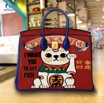Rankomis dažytos Kinijos stiliaus RICH CAT krepšiai Cowskin Leather Ladies Designer Brand Rankinės Aukštos kokybės Messenger pečių krepšys