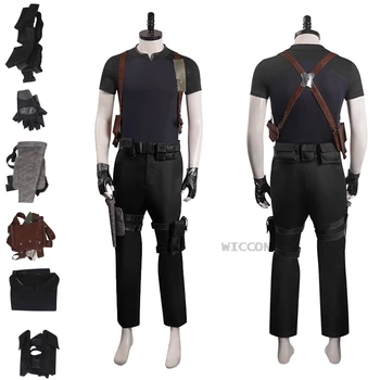 Resident 4 Remake Leon Kennedy Cosplay kostiumas Perukas Kovos uniformos Biohazard Evil Cosplay Užmaskuoti suaugusius vyrus Helovino karnavalas