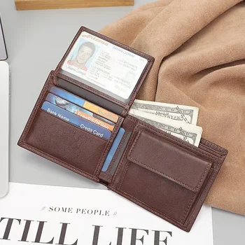 Retro Casual Cowhide Vyriška piniginė Didmeninė prekyba kelių lizdų pinigų spaustuku Natūralios odos trumpo keitimo kortelių krepšys Aukščiausios klasės skoninga dovana