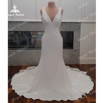 Roycebridal Soft Satin Mermaid Civil Boho vestuvinė suknelė su V kaklu 2024 Vestidos De Boda Nuotakos suknelė vestido de noiva sereia