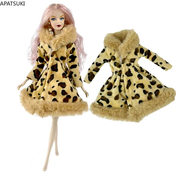 Rudas leopardo kailis Ilgas paltas Drabužių komplektas Barbei Lėlė Mados apranga Juodi batai Batai 1/6 Lėlių aksesuarai Vaikai 