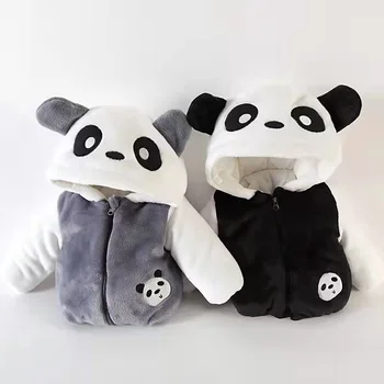 Ruduo Žiema Šilta Baby Boys striukė Miela Panda Pliušiniai kūdikių paltai mergaitėms su gobtuvu Drabužiai Kalėdų gimtadienio šventė Naujagimių drabužiai